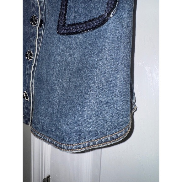 Self Portrait Skirt Button Front Pockets Embellished Blue Jean Skirt - Picture 12 of 16